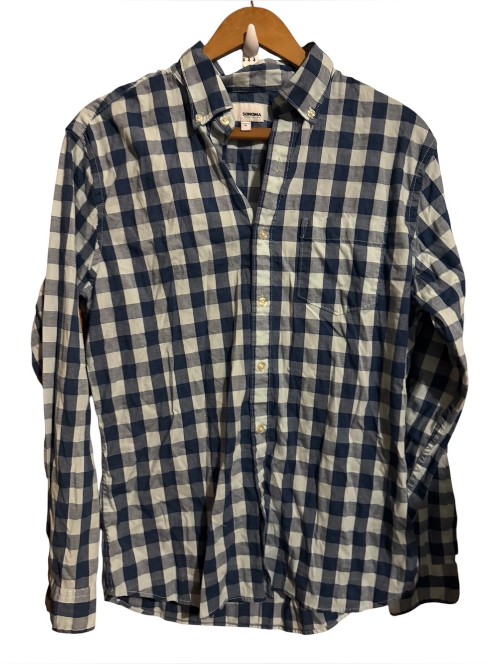 Sonoma Navy and White Check Button-Down Shirt